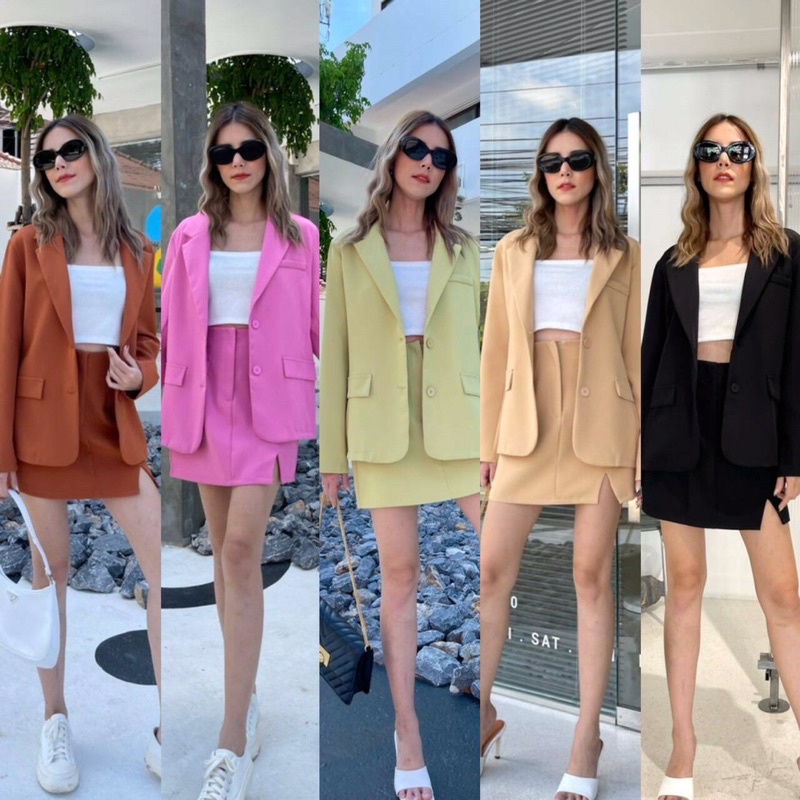 เซตสูทBlazer+กระโปรง | Shopee Thailand