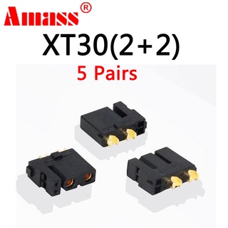 อะแดปเตอร์ปลั๊กชุบทอง Amass XT30(2+2) Female XT30PB(2+2) Male Gold Plated พร้อมขาสัญญาณ XT30U สําหรับโดรนบังคับ 5 10 คู่