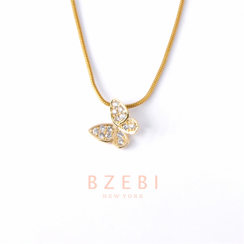 BZEBI สร้อยผีเสื้อ เพชร ครึ่งสลึง ไม่ลอกไม่ดํา โซ่ necklace สแตนเลส ทองคําแท้ แตนเลสแท้ ยาว เพชรแท้ เกาหลี แฟชั่น สําหรับผู้หญิง 5n
