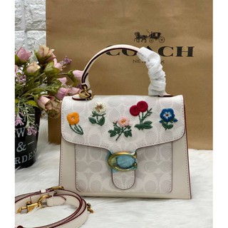 กระเป๋าถือ กระเป๋าสะพาย Coach Signature Floral Embroidery Tabby Top Handle Satchel Bag ((B208-629))