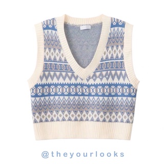 Theyourlooks ♡ พร้อมส่ง Blue retro knit waistcoat เสื้อกั๊กไหมพรม❄️💖 (TYL311)