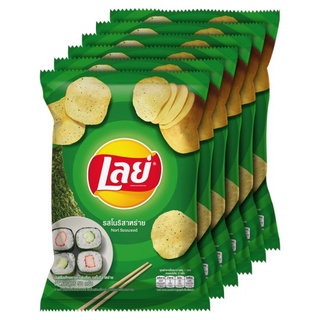 ✨ขายดี✨ เลย์ มันฝรั่งแท้ทอดกรอบแผ่นเรียบ รสโนริสาหร่าย 50กรัม x 6 ถุง Lays Nori Seaweed Flavor Flat Potato Chips 50g x