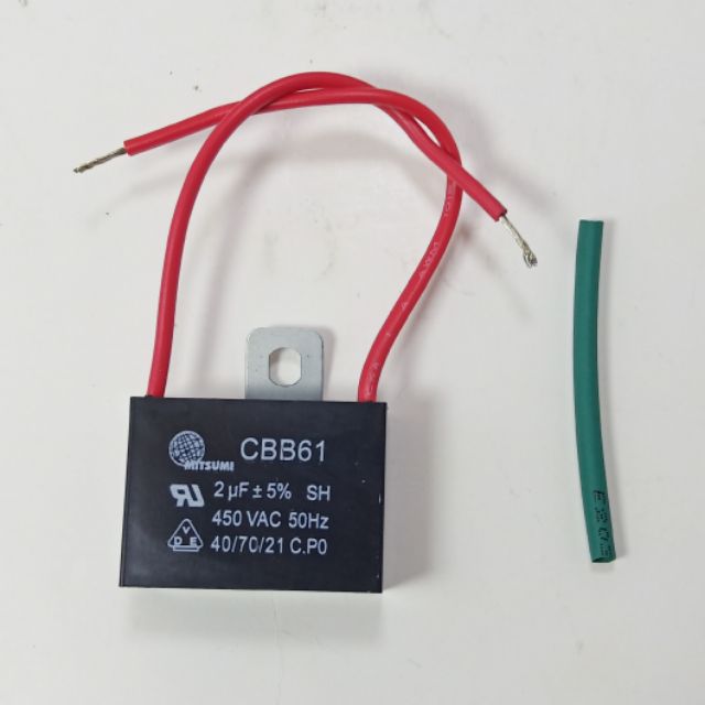 คาปาพัดลม2uf 450v  cap 2uf 450v แถมท่อหด4ซม. capacitor  capa  คาปาซิเตอร์  ซี