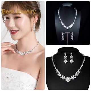 Best Jewelry เซตต่างหู+สร้อยคอ งานเพชร CZ แท้เกรดพรีเมี่ยม เหมือนเพชรแท้ทุกเม็ด งานเกรดจิวเวลรี่ จัดส่งฟรี