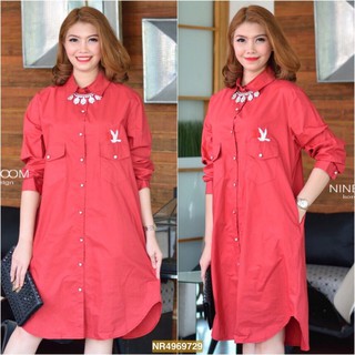 Granddesignplus Aniversary With Premium Korea Cotton Shirtdressสีแดง