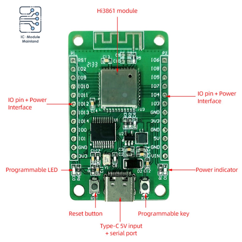2.4GHz WiFi Chip SDIO SPI I2C UART GPIO I2S Interface Hi3861 Development Board Hi3861V100 High Integ