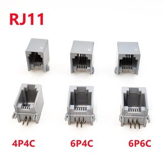 10pcs RJ11 Telephone Socket Gray 4P4C 6P4C 6P6C Plug Horizontal Right Angle 4P4C 4-pin Female Socket