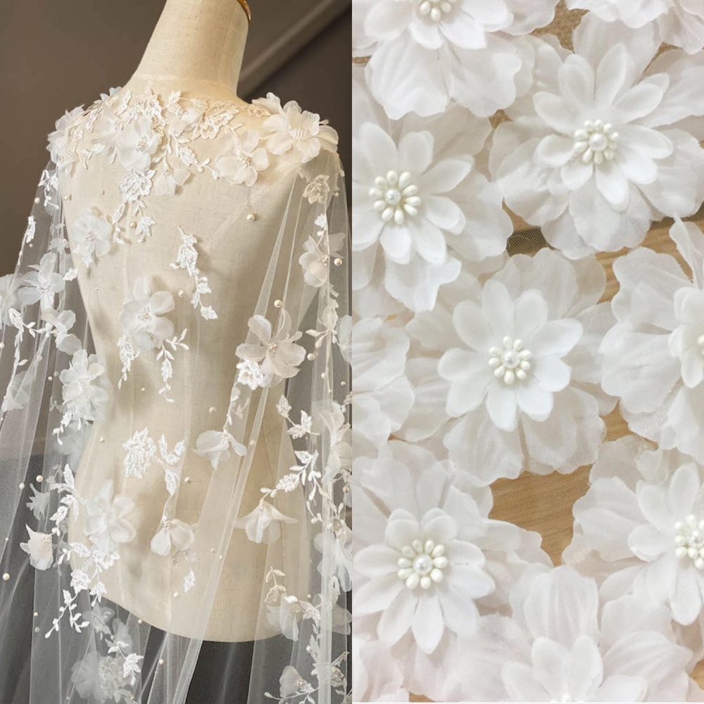 ผ้าคลุมไหล่ ปักเลื่อม ลูกปัดลูกไม้ ลายดอกไม้ กว้าง 8 ซม. DIY 5 ชิ้น