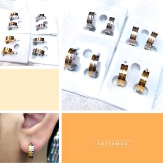 จิวหูแบบห่วง ตัวล๊อค สแตนเลสแท้ mix-style อย่างละด้าน แนว มาก ๆ หน้า 4 mm ขนาดวง 9 mm ก้าน 1 mm