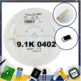 9.1K Ohm 0402 ±1% 62.5 mW ±100ppm/°C RTT029101FTH RALEC  1-A3-28 (ขายยกแพ็ค 1 แพ็ค มี 100 ชิ้น)