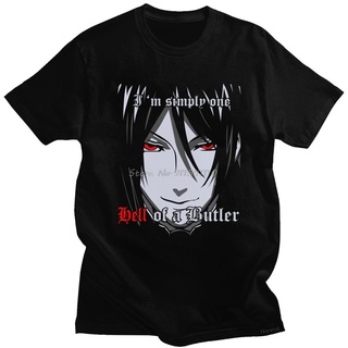 [S-5XL]เสื้อยืดแขนสั้น ผ้าฝ้าย พิมพ์ลายการ์ตูนอนิเมะ Sebastian Michaelis สีดํา สไตล์สตรีท ฮาราจูกุ