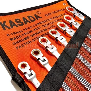 ชุดประแจ ข้างแหวน ปากตาย พับได้ แหวนก๊อกแก๊ก 7ชิ้น KASADA