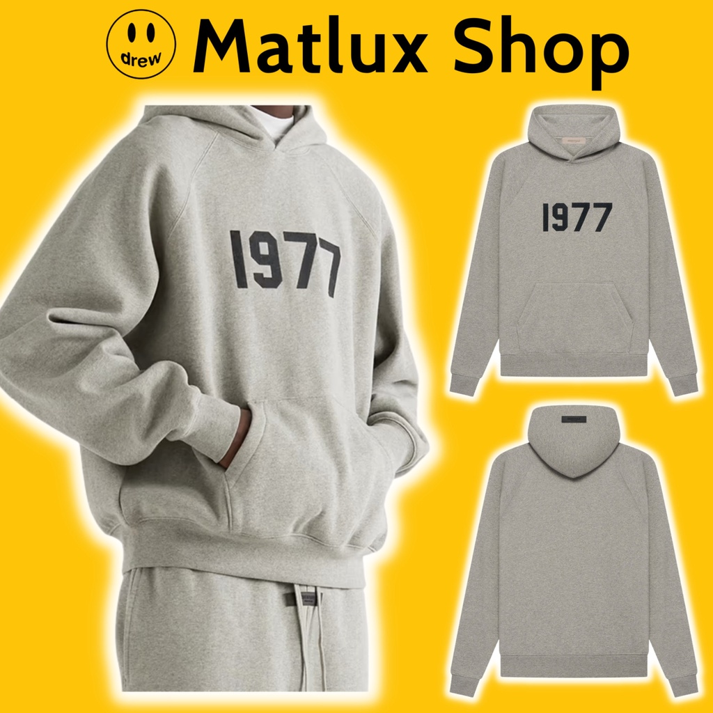 [BEST QUALITY] FEAR OF GOD ESSENTIALS S22 1977 เสื้อฮู้ด Dark Oatmeal พิมพ์กํามะหยี่คุณภาพสูง เสื้อส