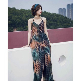 ** พร้อมส่ง จากไทย 🇹🇭 ** Maxi dress เดรสลายมัดย้อมโทนส้มเขียว DS106