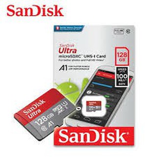 SanDisk Ultra 128GB Micro SD  UHS-I Card 100MB/s Class 10  เหมาะสำหรับใช้ถ่ายภาพ โอนถ่ายข้อมูลเหมาะสำหรับภาพ Full HD