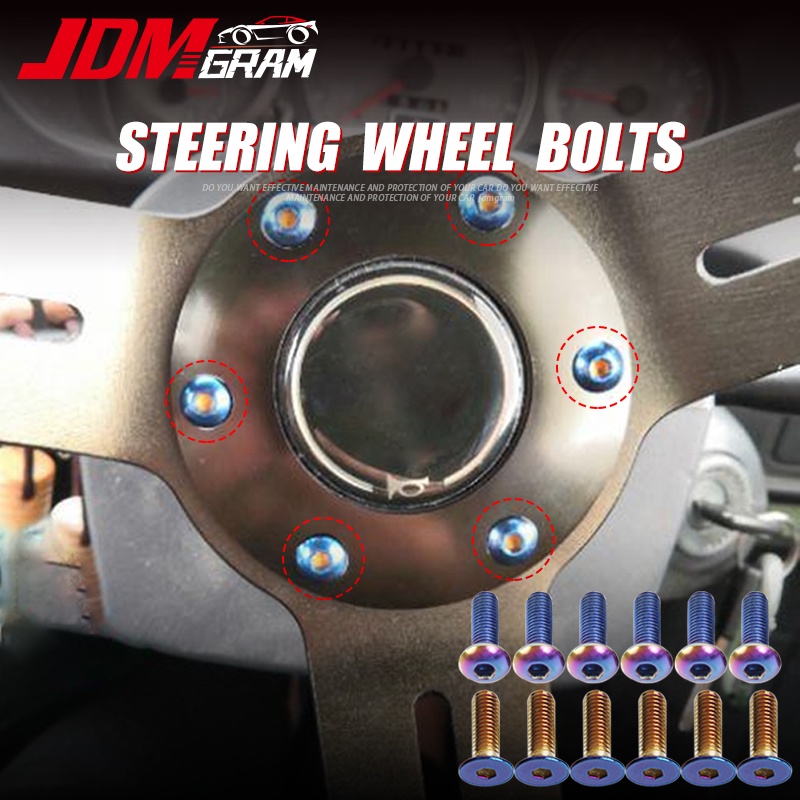 JDMGRAM 6 ชิ้นพวงมาลัยรถสกรูอลูมิเนียม Burnt Blue Auto Bosskit Bolt ป้องกันความปลอดภัยอะไหล่อัตโนมัติอุปกรณ์ตกแต่งภายใน