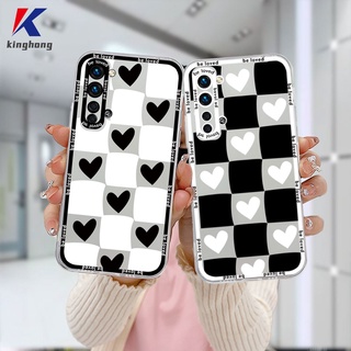 สี่เหลี่ยมขาวดำ เคส Realme C21Y C31 C35 C11 2021 C15 C21 C25 C20 C3 C12 C2 C25S 5 5S 5i C17 7i C1 C25Y C2 C3i 6i C20A realme Narzo 20 10 10A 20A 30A ลายหัวใจ เคสโทรศัพท์แบบใส