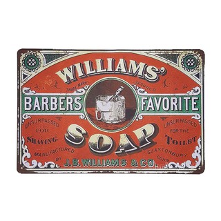 ป้ายสังกะสีวินเทจ Williams Barbers Favorite Soap