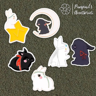 🇹🇭 พร้อมส่ง : 🐰 เข็มกลัดเซ็ทคู่รักกระต่ายขาว-ดำ | Black &amp; White Rabbit Couple Enamel Brooch Pin Set.