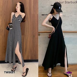 &lt;TW9681&gt;Maxi Dress แม็กซี่เดรสสายเดี่ยวป้าเนื้อยืดเรย่อนโทนสีสวยเนื้อผ้าทิ้งตัวปล่อยสวิงพริ้วๆผ้าแหวกชายเดรสสวยเซ็กซี่