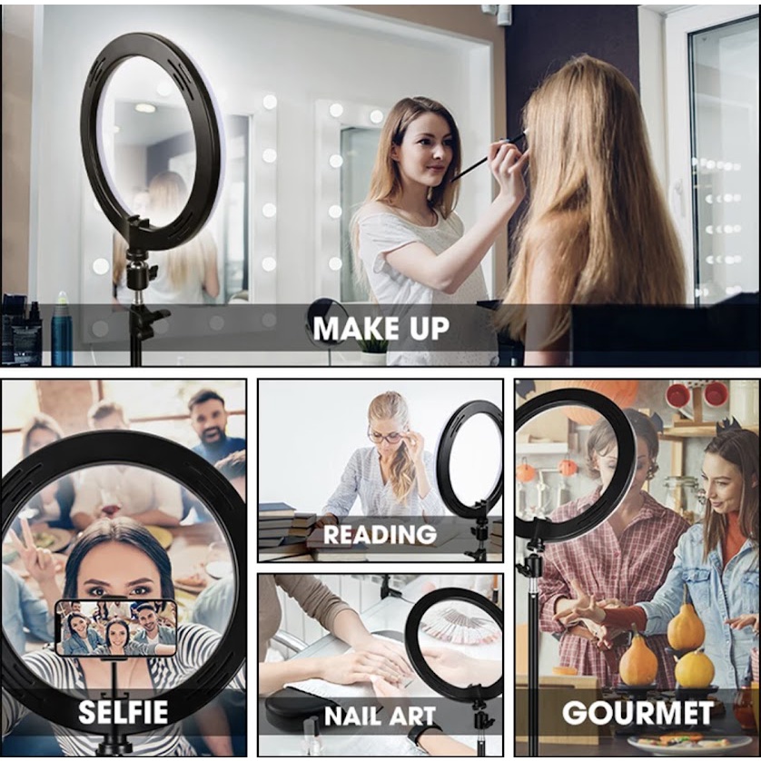 (พร้อมขาตั้ง) โคมไฟแต่งหน้า โคมไฟเซลฟี่ ไลฟ์สด ไฟแต่งหน้า ไฟวงแหวน Selfie Ring Light 10" 3 Modes ปรับได้