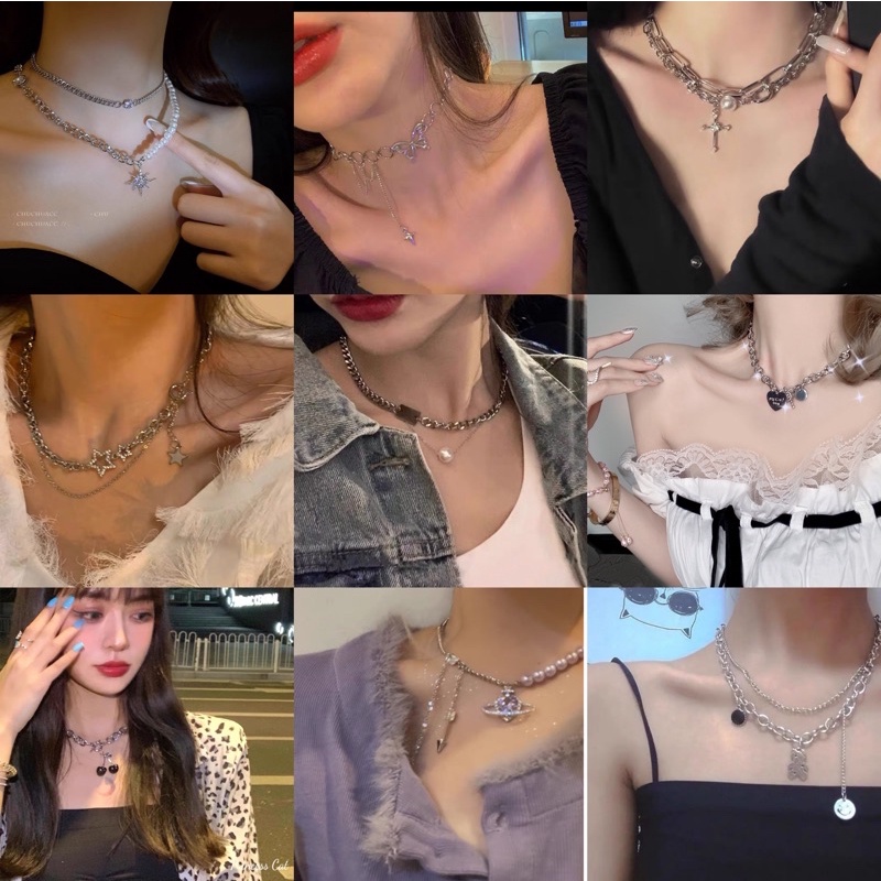 มาใหม่สร้อยคอเย็บสร้อยคอมุกสามชั้นสองชั้น