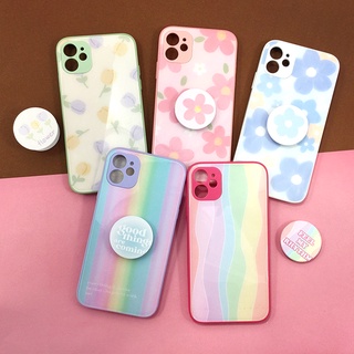 เคส i7+ i11 i13  เคสมือถือกระจกพิมพ์ลายหน้าเงา กันเลนส์กล้อง เคสดอกไม้ ฟรี Griptok