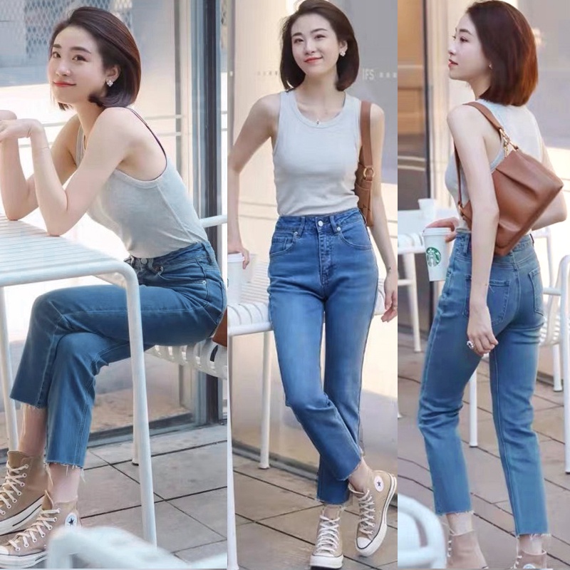 กางเกงยีนส์ยืด ขาเดฟผู้หญิง ไซส์S-xl  แบบซิป มีให้เลือก4size สียีนส์น้ำเงิน ะเนื้อผ้าดีระบายอากาศใส่สบาย