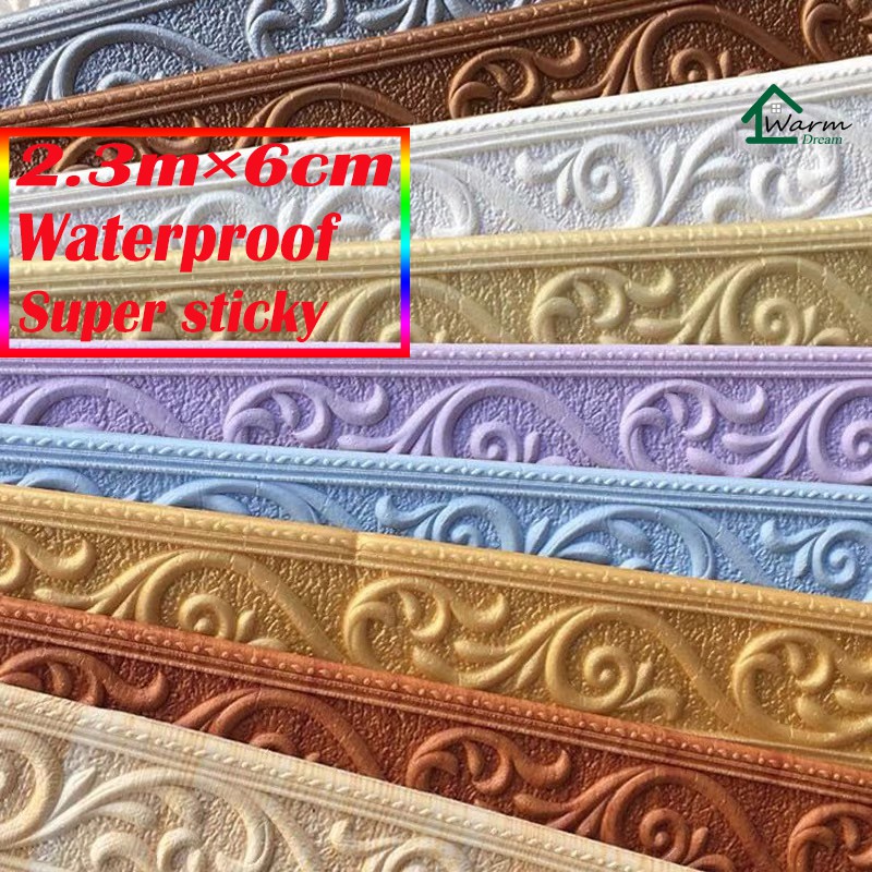 2.3m ขอบบัว 3D wallpaper Wall Trim Line Wall Skirting วอลล์เปเปอร์รูปแบบเส้นขอบวอลล์เปเปอร์รับประทานอาหารผนังสติกเกอร์วอลล์เปเปอร์ Wall รอบตกแต่ง Self-Adhesive แถบกันน้ำ