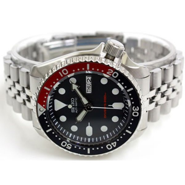 SEIKO Automatic Diver 200m Men's watch ขอบ Pepsi สีเงิน/สีน้ำเงิน/สีแดง สายสแตนเลส รุ่น SKX009K2