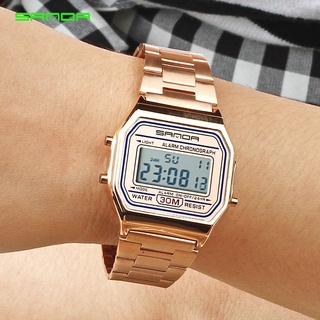 SANDA Rose Gold Sport Watches Women Luxury Golden LED Electronic Digital Watch Waterproof Ladies Clock Female Reloj Muje