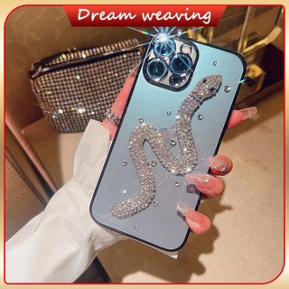 เคสป้องกันโทรศัพท์มือถือ แบบนิ่ม ลายงู ประดับเพชร และพลอยเทียม สําหรับ Apple 7 7plus 8 8plus x xs se xr 11 12 13 pro max