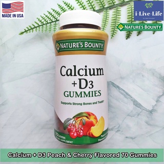 แคลเซียม+วิตามินดีสาม แบบเม็ดเคี้ยว รสพีช&amp;เชอร์รี่ Calcium + D3 Peach &amp; Cherry Flavored 70 Gummies ดี3 - Natures Bounty