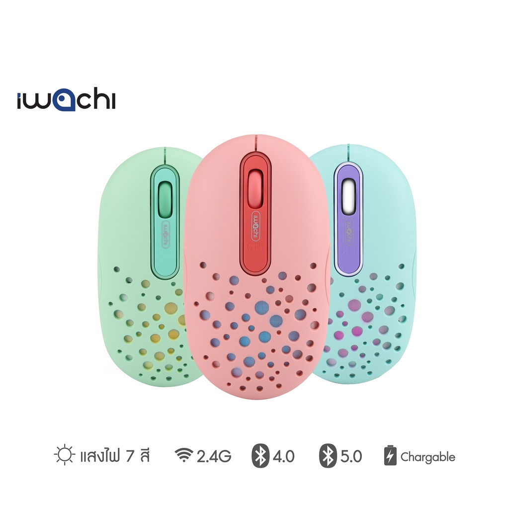 IWACHI เมาส์ I2 แบบไร้สาย เสียงเงียบ แบตเตอรี่ในตัว 500mAh อายุการใช้งานแบตเตอรี่ยาวนาน