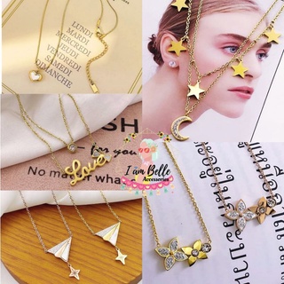 ❤️FS1/สร้อยคอแฟชั่น สแตนเลสแท้ ระย้าเพชร2เลเยอร์ ไม่ลอกไม่ดำ (#Stainless Steel)⭐🌈