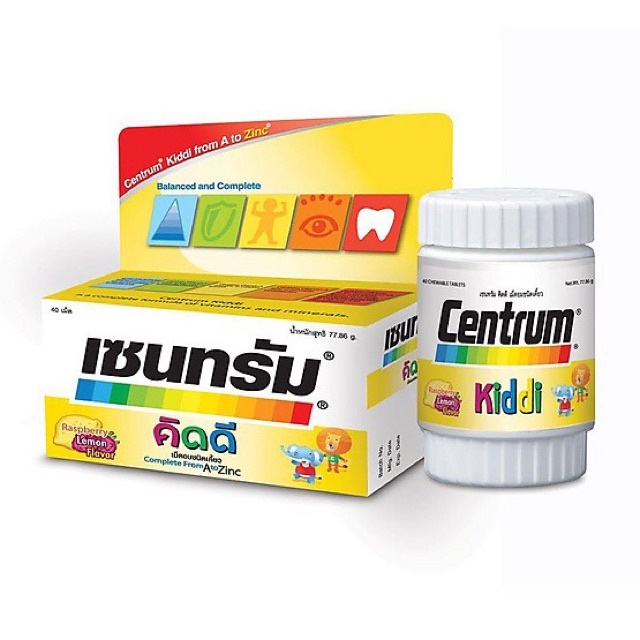 @Centrum Kiddi วิตามินและเกลือแร่รวมสำหรับเด็ก เม็ดอมชนิดเคี้ยว บรรจุ 40 เม็ด