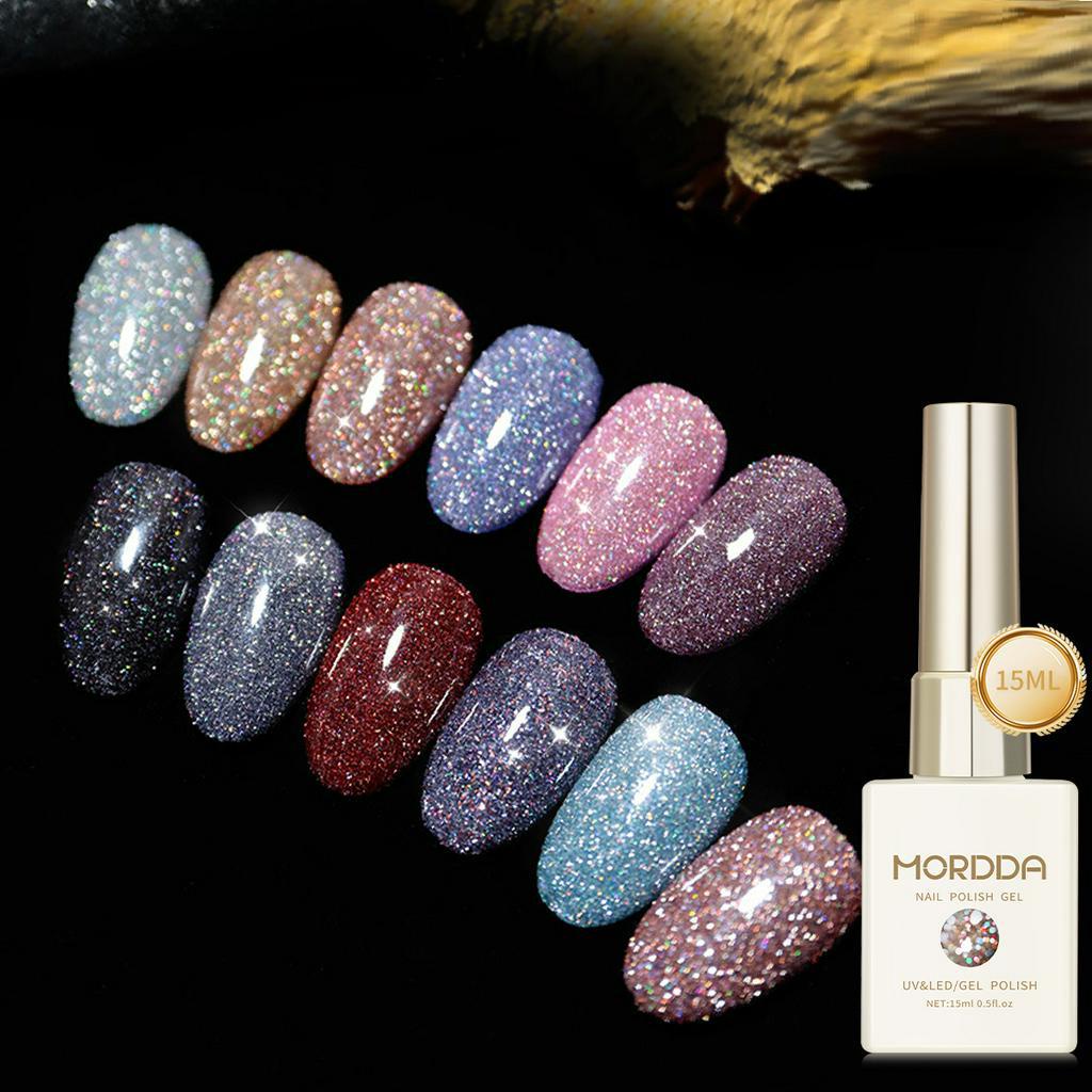 12pcs 15ml สะท้อนแสง Glitter เจลเล็บเลเซอร์ประกาย Hybird Soak Off เล็บ UV LED เคลือบเงา