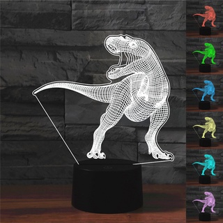 Tyrannosaurus โคมไฟตั้งโต๊ะอะคริลิค LED รูปไดโนเสาร์ ไล่โทนสี 7 สี สําหรับตกแต่งบ้าน