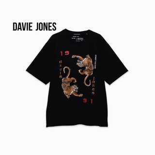 DAVIE JONES เสื้อยืดโอเวอร์ไซส์ พิมพ์ลาย สีดำ Graphic Print Oversized T-Shirt in black TB0292BK