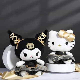 St1 หมอนตุ๊กตานุ่ม รูปการ์ตูน Hello Kitty Kuromi Sanrio สีดํา ทอง ของขวัญสําหรับเด็ก