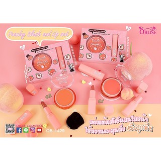 OB-1429  peachy Blush and Lip set แต่งแต้มสีสันบนใบหน้า ให้หวานละมุนดั่ง สีลูกพีช