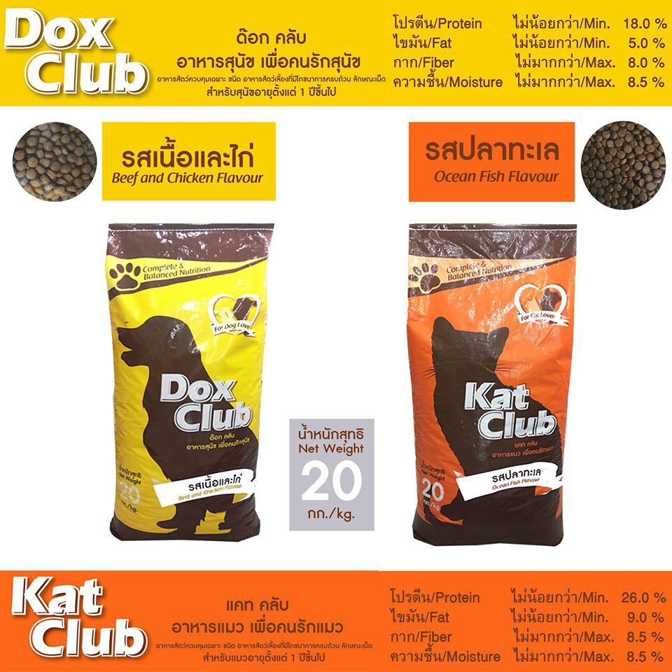 ♣♚▲อาหารแมว Kat Club แคท คลับ 20kg และอาหารสุนัข Dox Club ด็อกคลับ 20 Kg