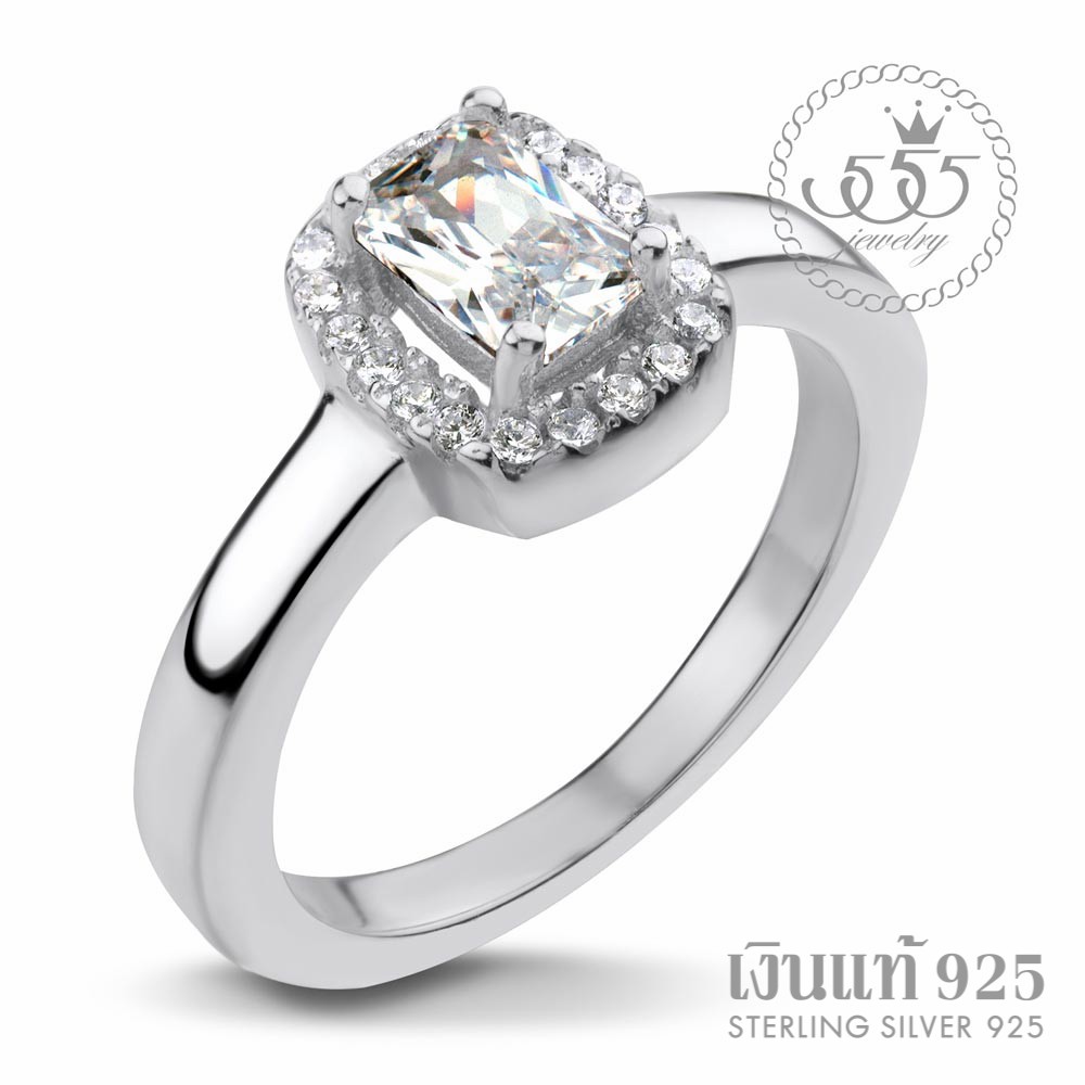 555jewelry แหวนเงินแท้  Silver 925 แหวนEngagement ring ฝังเพชรทรง Princess cut เม็ดกลาง รุ่น MD-SLR0