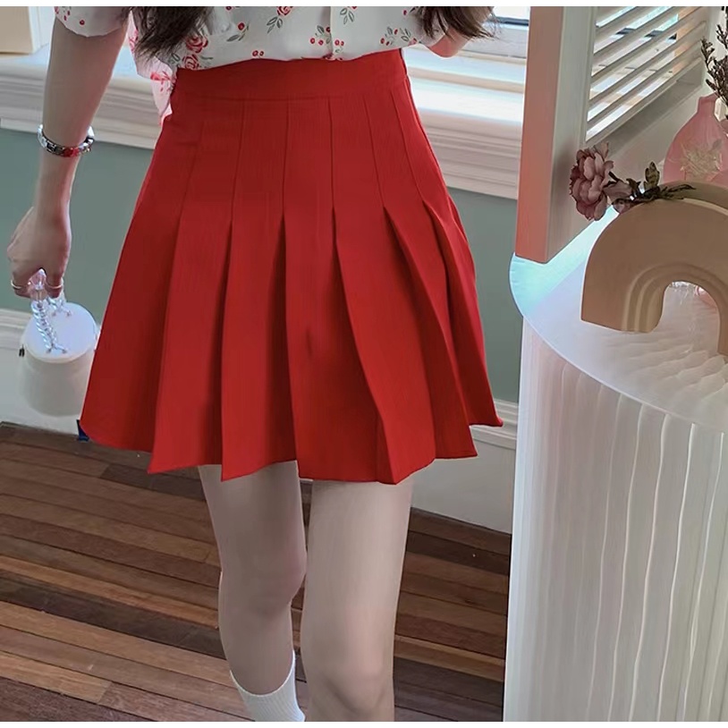 กระโปรงสั้นสีบริสุทธิ์กีฬาเอวสูงกระโปรงเทนนิสคลื่นจีบเหนือขนาด XS-3XL เป็นตัวเลือกหลายสี - รูปที่ 3