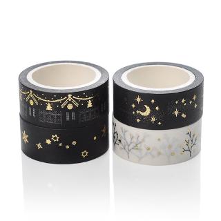 1 ชิ้น Black Moon Stars Washi  กระดาษกาวเทป 1.5 ซม. X 5 ม. DIY สมุดหัวใจสติกเกอร์ห่อของขวัญ