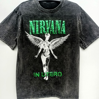 เสื้อยืดวงผ้าฟอกวินเทจปักเลื่อมญี่ปุ่นวิบวับ