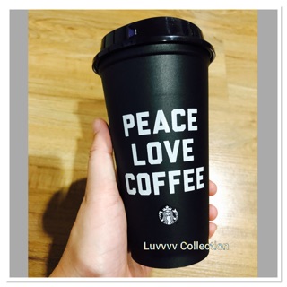 Starbucks USA Peace Love Coffee cup Reuse Plastic 16oz Tumbler Reusable Black.