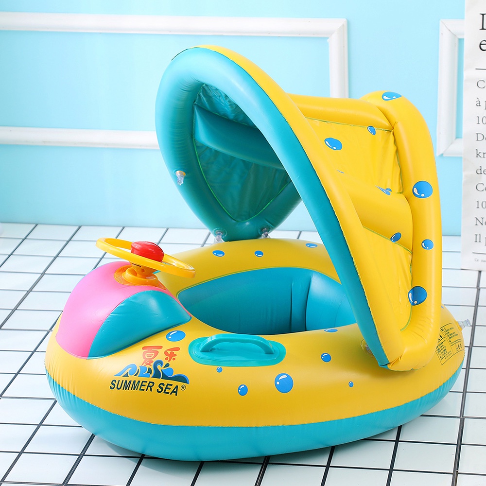 Baby Safe Inflatable Ring Infant Swimming Float Adjustable Sunshade ...