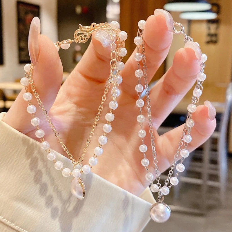 ผู้หญิง แฟชั่นเกาหลี สองชั้น มุก จี้ สร้อยข้อมือ / สุภาพสตรี อารมณ์ หวาน โซ่ สร้อยข้อมือ / เด็กผู้หญิง ปาร์ตี้ เครื่องประดับ อุปกรณ์