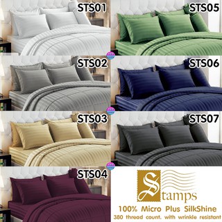 Stamps ชุดผ้าปูที่นอน (ไม่รวมผ้านวม) Stripe Silk Shine ผ้าปูที่นอนโรงแรม ผ้าปูริ้ว